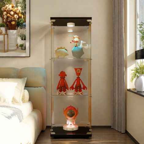 Dans Les Nuages – Vitrine en verre trempé éclairée LED 42x36x125 cm – 3 étagères – Porte simple autoportante pour salon, chambre, bureau – Noir