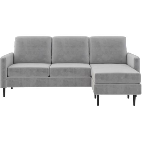 Dante-Canapé 3 places avec chaise longue en velours gris clair