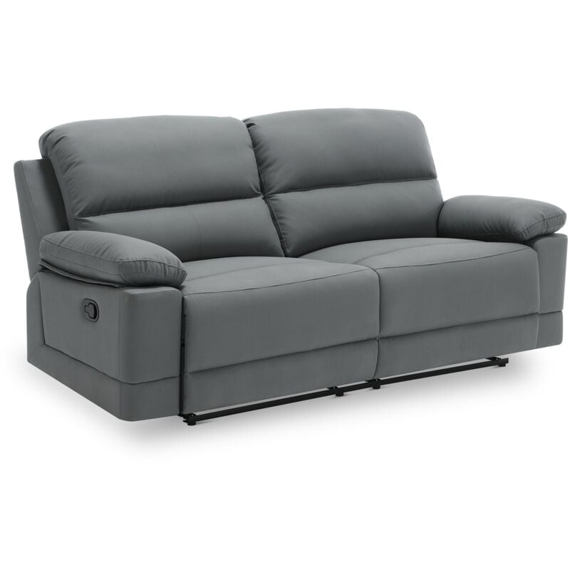 Deco In Paris - dany - Canapé 3 places relax manuel en simili cuir gris foncé dany