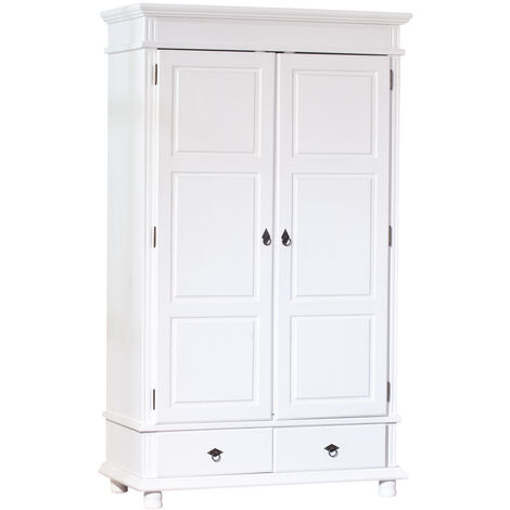 Danz Armoire, séparée en 2, 4 tablettes de rangement, avec 2 tiroirs, largeur 116 cm, hauteur 199 cm, blanc.