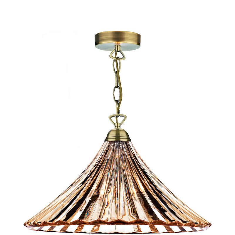 Image of Dar Lighting - dar ardeche - Cupola grande lampada a sospensione in vetro ambrato e ottone antico, 1x attacco E27