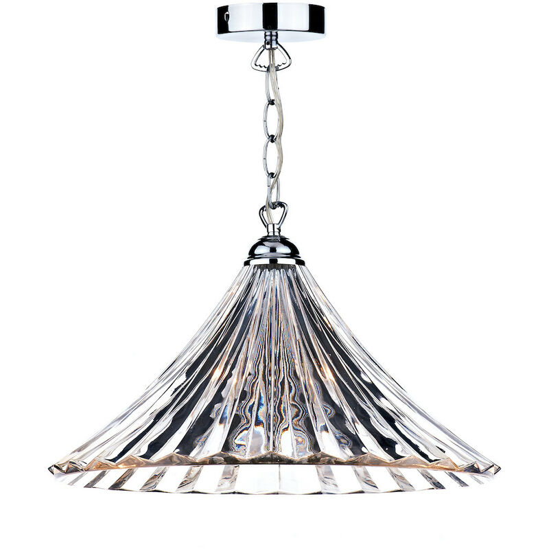 Image of Dar Lighting - dar ardeche - Cupola grande lampada a sospensione in vetro trasparente cromato lucido, 1x attacco E27