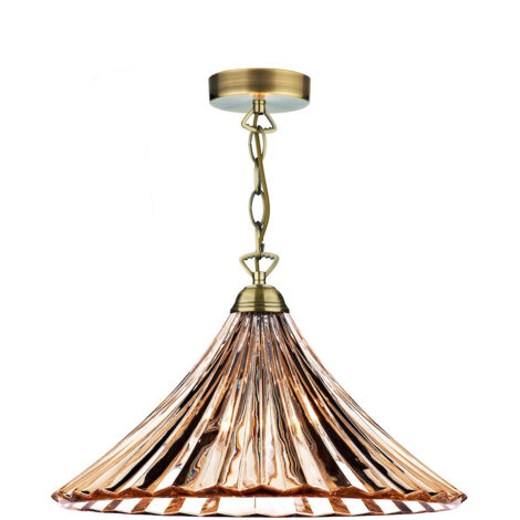 DAR ARDECHE - Grande suspension Dome en verre ambré et laiton antique, 1x E27