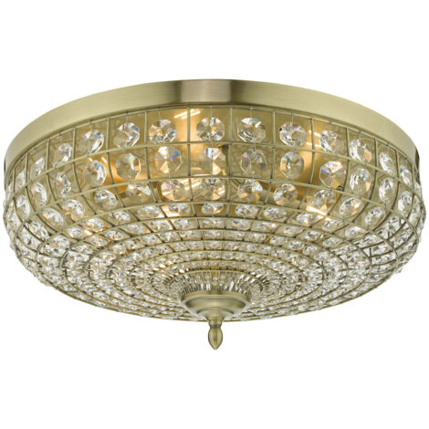 DAR ASMARA - Plafonnier affleurant en laiton antique cristal, 5x E14