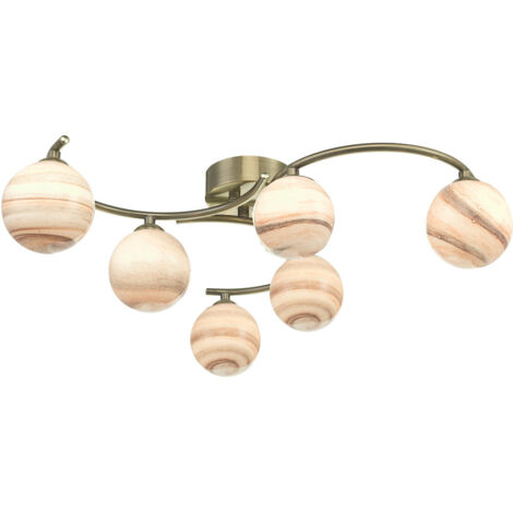 DAR ATIYA - Plafonnier Semi Plafonnier Plafonnier Laiton Antique Avec Verre Planet Art, 6x G9
