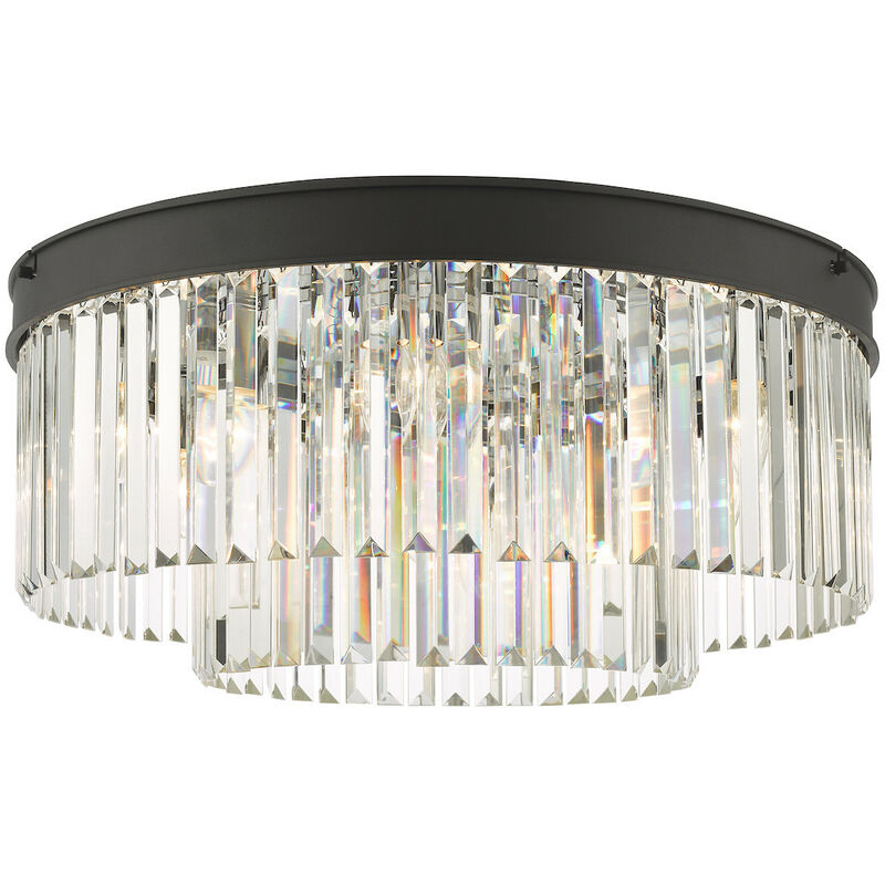 Dar Lighting - Dar Celeus Plafonnier 6 Lumières Anthracite Mat & Cristal