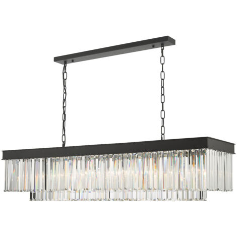 Dar Celeus Plafonnier Barre 6 Lumières Anthracite & Cristal