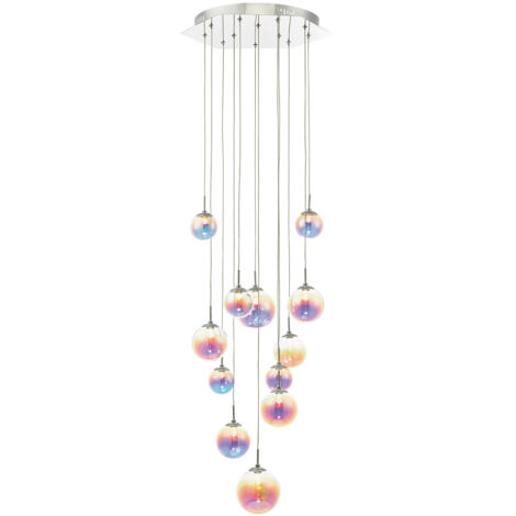 DAR CESARIO - Suspension Cluster Chrome Poli & LED Multicolore, 12x LED