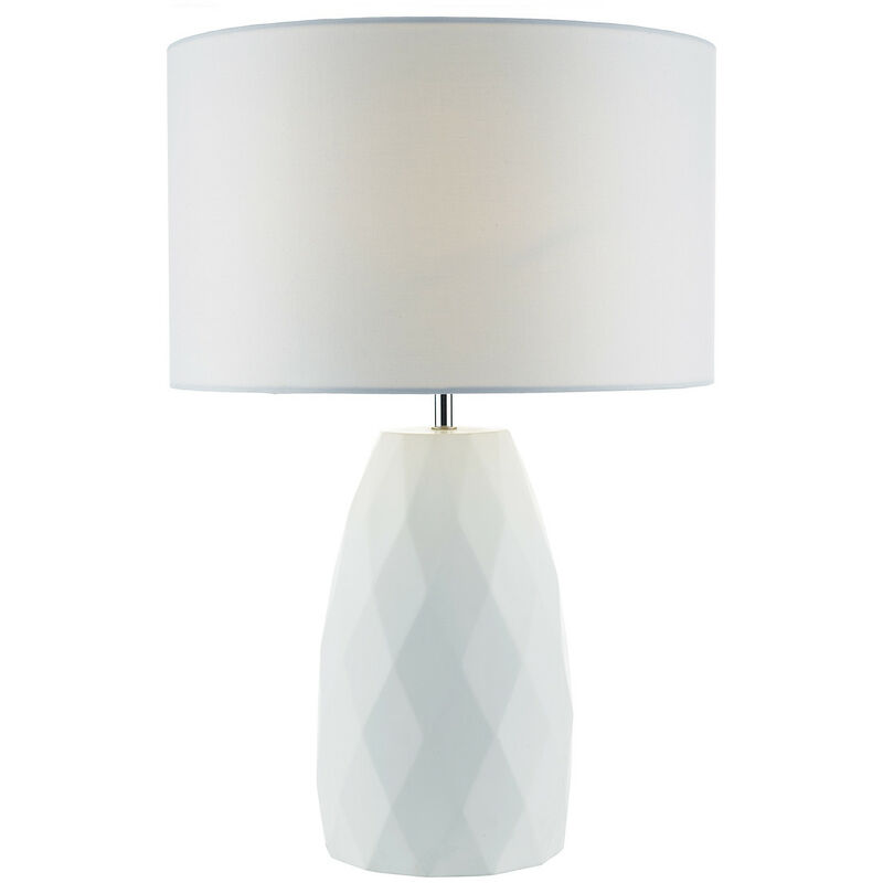 Image of Dar Lighting - dar ciara - Lampada da tavolo base bianca con paralume tondo in lino bianco