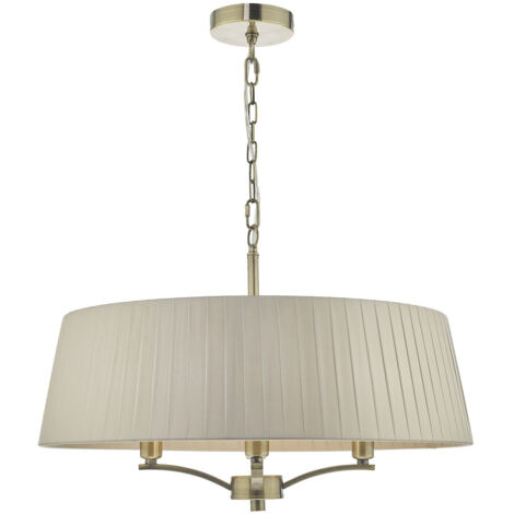 DAR CRISTIN - Suspension cylindrique laiton antique avec abat-jour ruban taupe, 4x E14