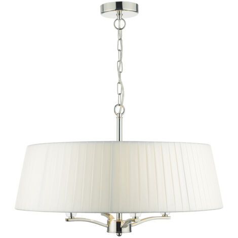 DAR CRISTIN - Suspension cylindrique nickel poli avec abat-jour en ruban ivoire, 4x E14
