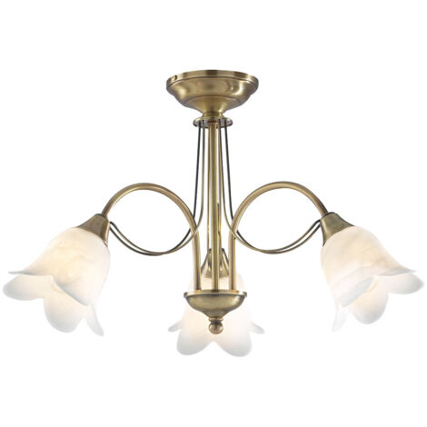 DAR DOUBLET - Plafonnier semi-affleurant en laiton antique avec verre d'albâtre, 3x E14