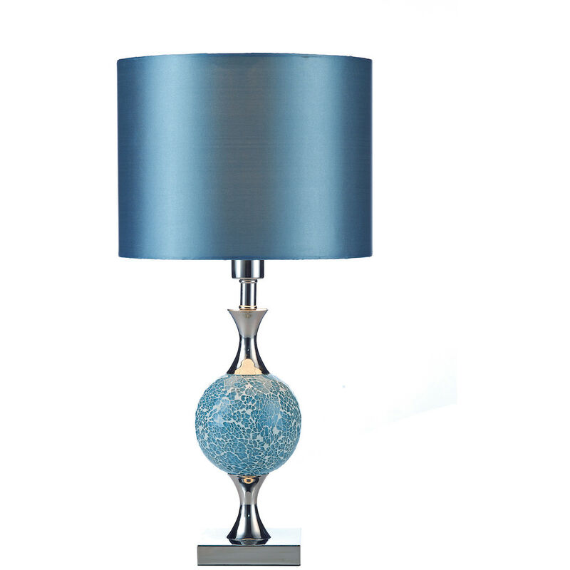Image of Dar Lighting - dar elsa - Lampada Da Tavolo Mosaico Blu Con Paralume Tamburo Rotondo