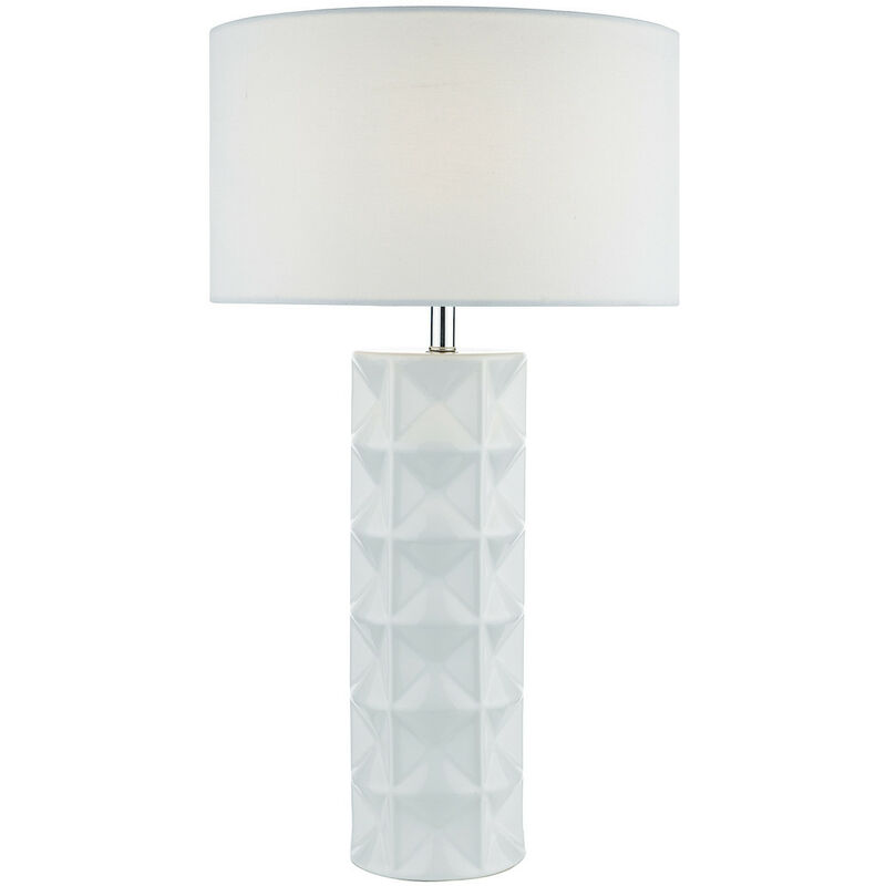 Image of Dar Lighting - dar gift - Lampada da tavolo bianca con paralume rotondo in lino bianco