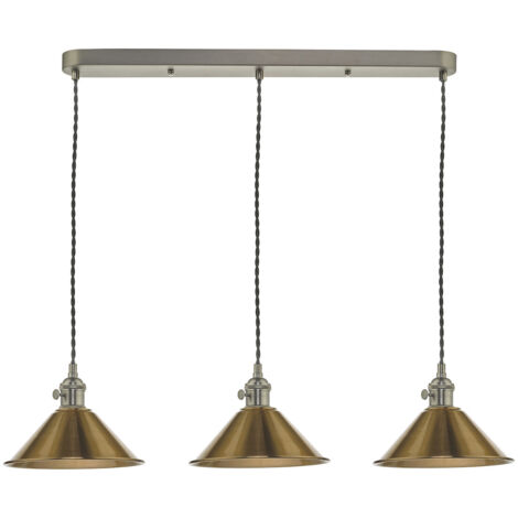 DAR HADANO - Suspension à barre droite en chrome antique avec abat-jours en laiton vieilli, 3x E14