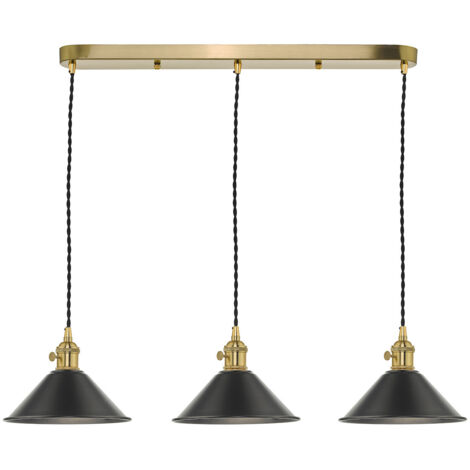 DAR HADANO - Suspension à barre droite en laiton avec abat-jour en étain antique, 3x E14