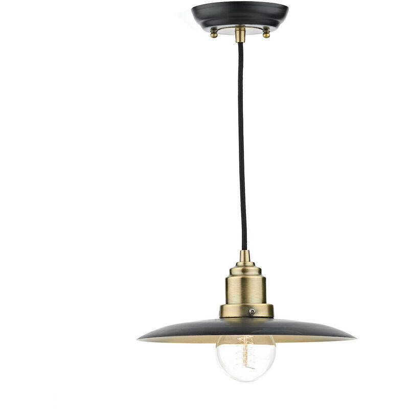 Image of Dar Lighting - dar hannover - Lampada a sospensione a cupola nera, ottone antico, 1x attacco E27