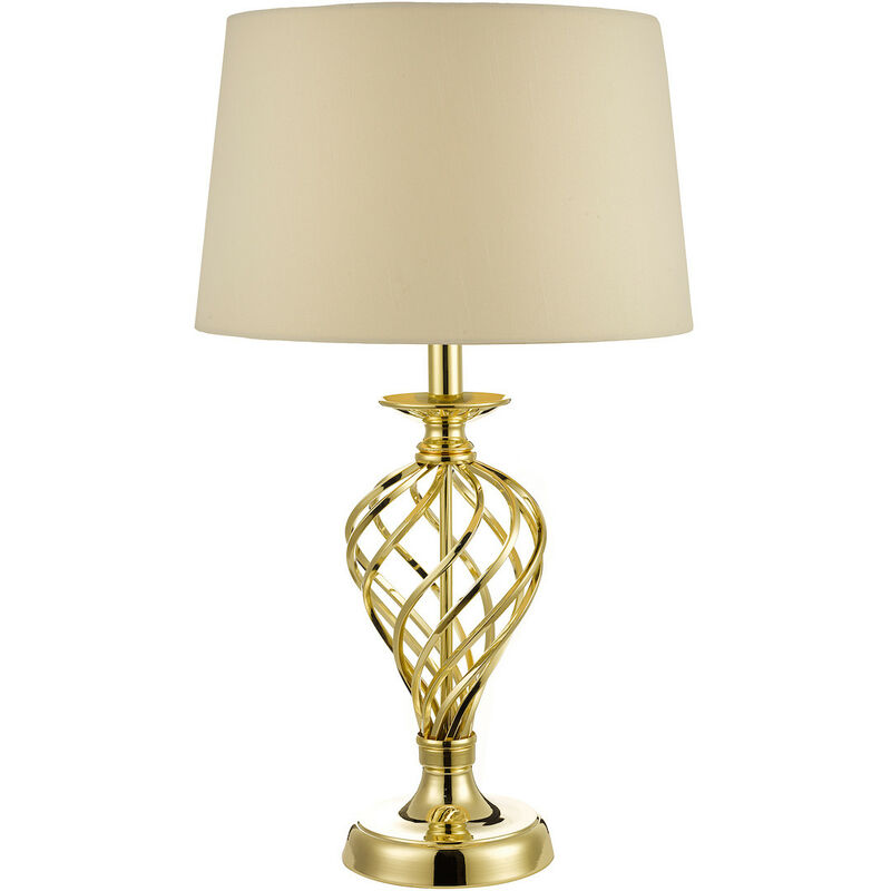 Image of Dar Lighting - dar iffley - Lampada da tavolo Touch con base a gabbia dorata completa di paralume tondo rastremato