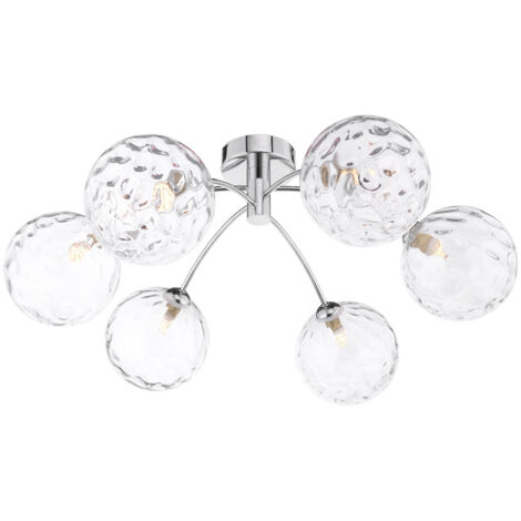 Dar Izzy Plafonnier semi-affleurant à 6 ampoules, chrome poli, verre transparent à fossettes de 150 mm