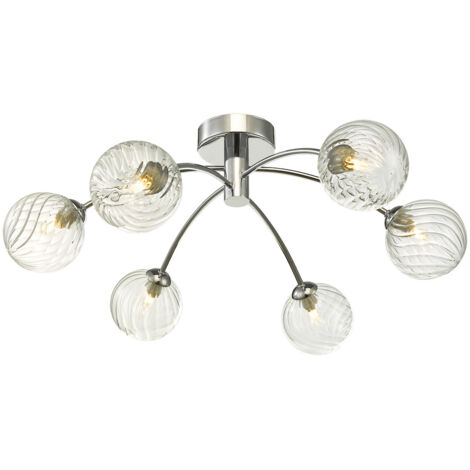 DAR IZZY - Plafonnier semi-affleurant, verre torsadé en chrome poli, 6x G9