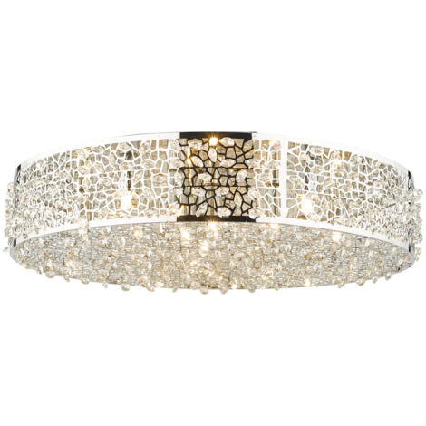 DAR KOTARO - Plafonnier affleurant chrome poli et cristal, 6x G9