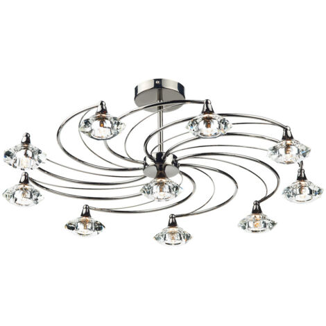 DAR LUTHER - Plafonnier semi-affleurant en cristal de chrome noir, 10x G9