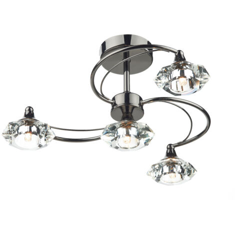 DAR LUTHER - Plafonnier semi-affleurant en cristal de chrome noir, 4x G9