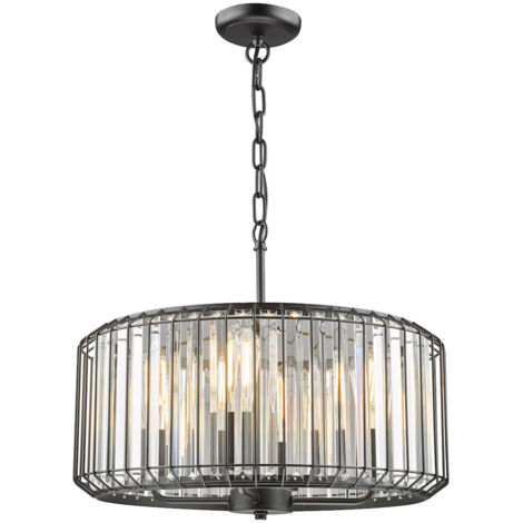 Dar Naeva Plafonnier à 4 lampes en cristal noir satiné