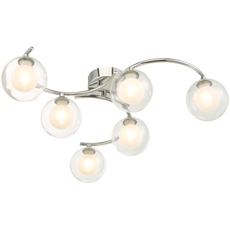 DAR NAKITA - Plafonnier semi-affleurant chrome poli avec verre transparent opale, 6x G9