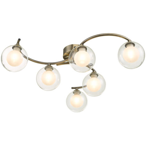 DAR NAKITA - Plafonnier semi-affleurant en laiton antique avec verre opale transparent, 6x G9