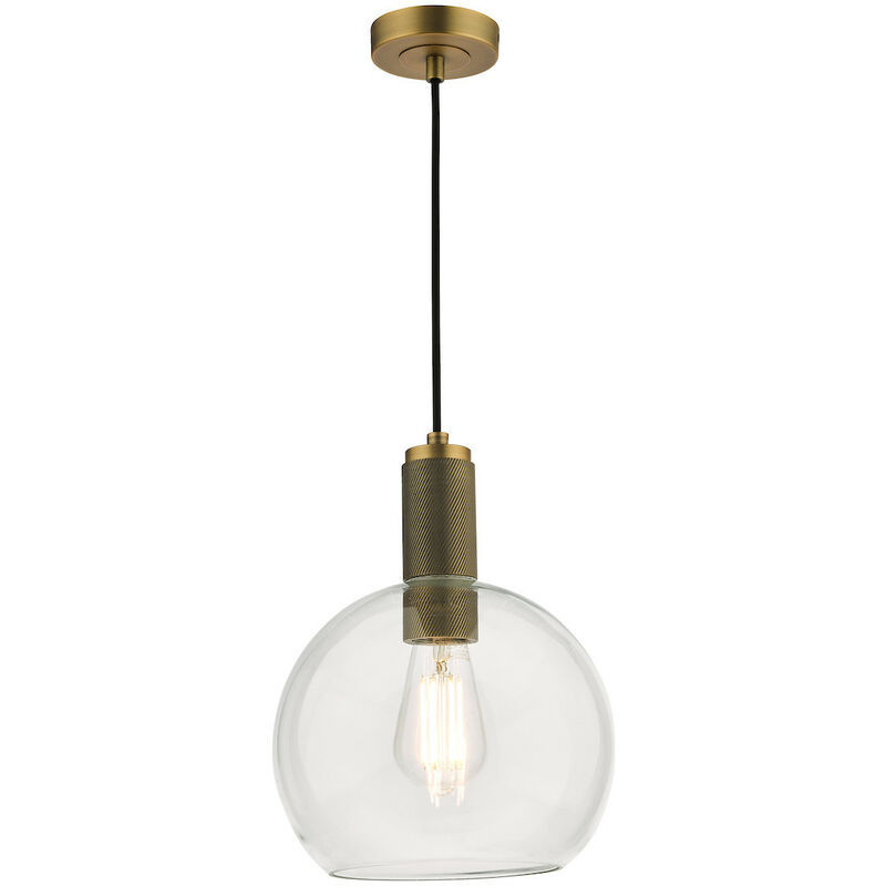 Dar Lighting - Dar Nikolas Plafonnier suspendu en laiton massif naturel rond en verre transparent