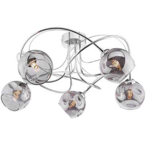 Dar Onawa Plafonnier semi-encastré à 5 ampoules, chrome poli, verre fumé