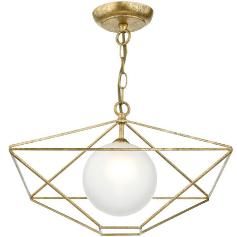 DAR ORSINI - Suspension en fil de fer abat-jour en verre opale or antique, 1x E14