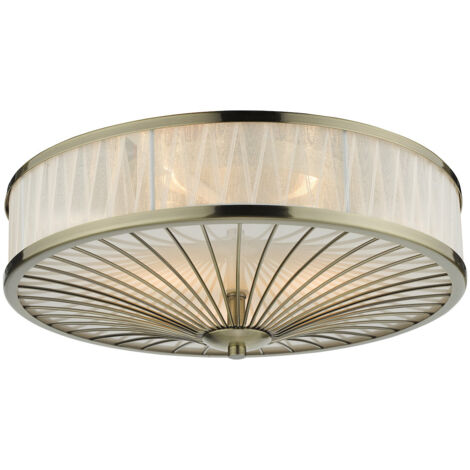 DAR OSLO - Plafonnier cylindrique affleurant en laiton antique, 3x E27