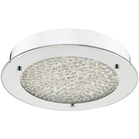 DAR PETA - Petit Plafonnier LED Encastré Chrome Poli & Perles Cristal IP44