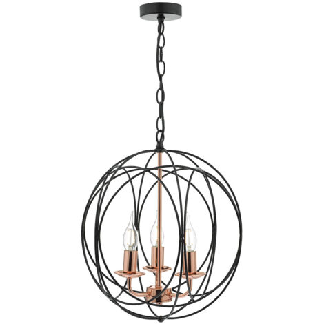 DAR PHOENIX - Suspension Wire Frame Noir et Cuivre, 3x E14