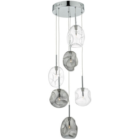 DAR QUINN - Cluster Suspension Cluster en verre fumé et transparent, 6x G4