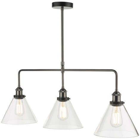 DAR RAY - Luminaire suspendu droit à barre en verre transparent nickel antique, 3x E27