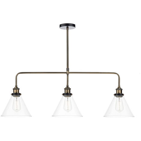 DAR RAY - Luminaire suspendu droit en laiton antique clair, 3x E27