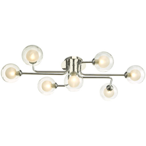 DAR REYNA - Plafonnier semi-affleurant chrome poli avec verre transparent opale, 7x G9