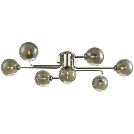 DAR REYNA - Plafonnier Semi Plafonnier Chrome Poli Avec Verre Fumé, 7x G9