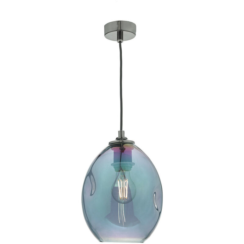 Image of Dar Lighting - dar rogan - Lampada a sospensione a cupola in vetro nero e iridato, 1x attacco E27