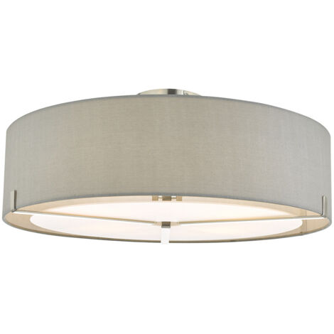 DAR SANTINO - Plafonnier semi-affleurant cylindrique Chrome satiné avec abat-jour gris, 3x E27