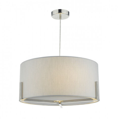 DAR SANTINO - Suspension cylindrique Chrome satiné avec abat-jour en coton gris