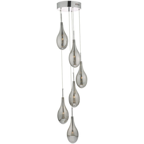 DAR SETA - Lampe à Suspension Cluster Chrome Fumé et Poli, 6x G4