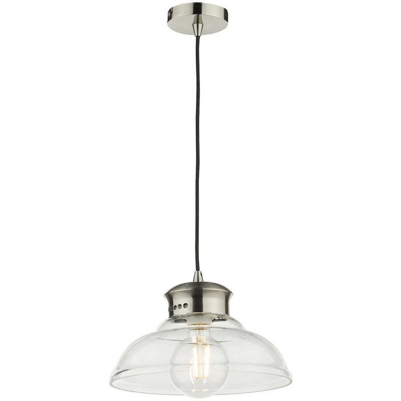 Image of Dar Lighting - dar siren - Cupola singola lampada a sospensione in vetro trasparente cromato anticato, 1x attacco E27