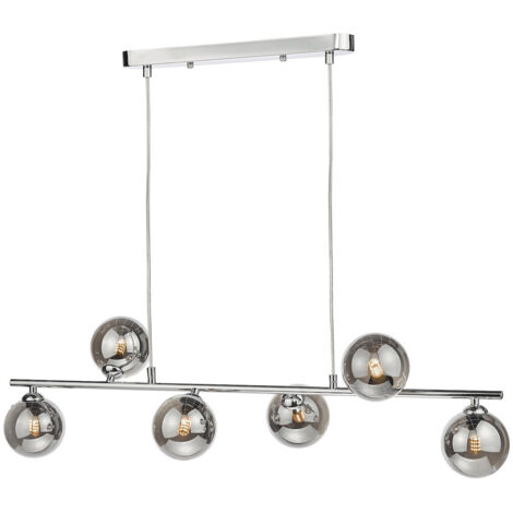 Dar Spiral Plafonnier suspendu à 6 lumières, chrome poli, verre fumé