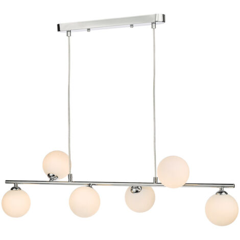 Dar Spiral Plafonnier suspendu à 6 lumières, chrome poli, verre opale