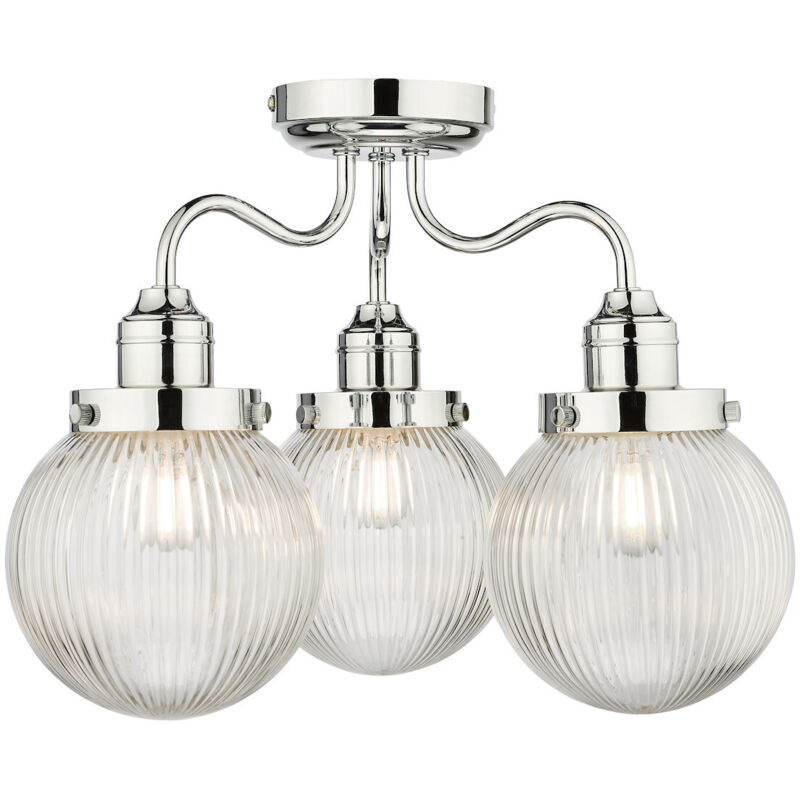 Dar Tamara Plafonnier semi-encastré à 3 lumières pour salle de bain, chrome poli, verre nervuré IP44 Dar Tamara Plafonnier semi-encastré à 3 lumières pour salle de bain, chrome poli, verre nervuré IP44