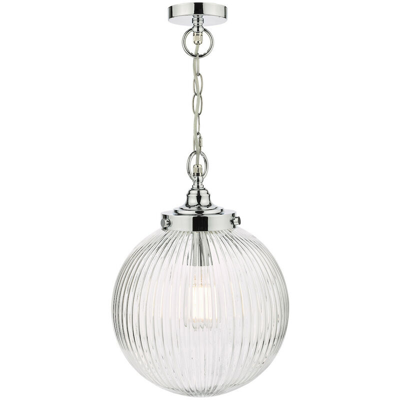 Dar Lighting - Dar Tamara Plafonnier Suspension Salle de Bain Chrome Poli Verre Nervuré IP44
